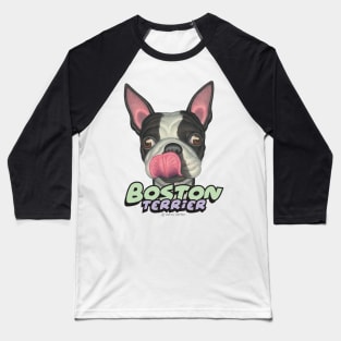 funny cute awesome great Boston Terrier Licking Lips Baseball T-Shirt